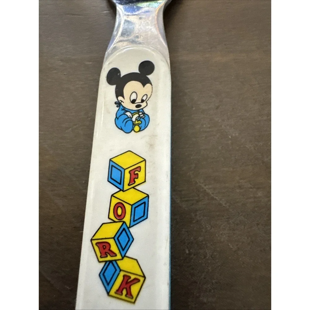 Disney Kids Fork Mickey, Minnie Vintage Blocks 1984 Stainless Taiwan